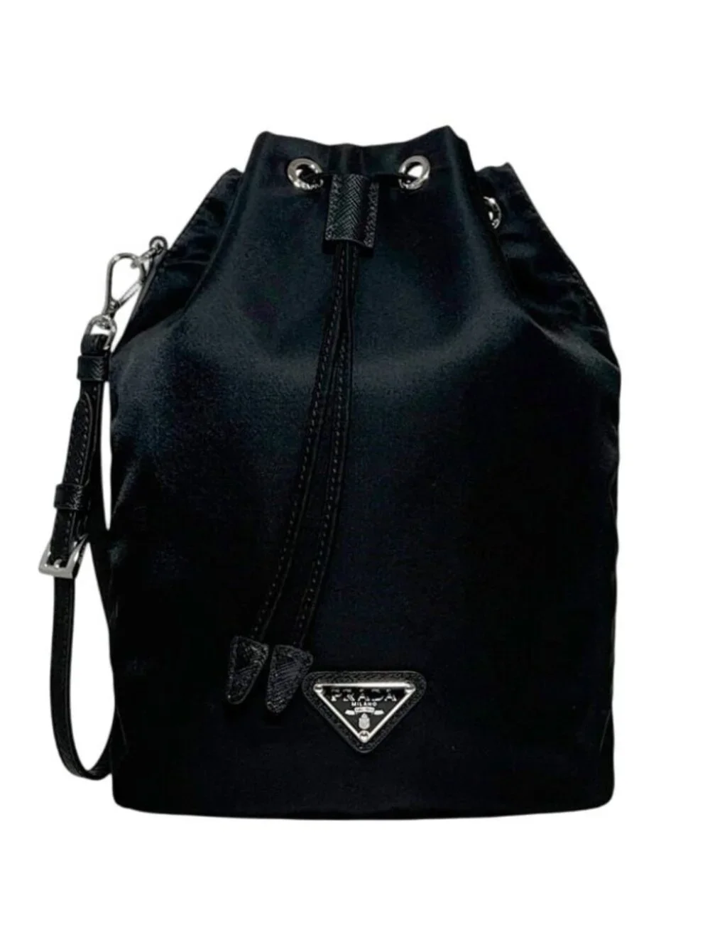 Prada Pouch Drawstring Handbag Vela 1 IC Tag Reactive Nylon Re-Nylon Saffiano